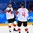 GANGNEUNG, SOUTH KOREA - FEBRUARY 15: Canada's Maxim Noreau #56 celebrates with teammate Chris Lee #4 after scoring a first period goal on Team Switzerland during preliminary round action at the PyeongChang 2018 Olympic Winter Games. (Photo by Matt Zambonin/HHOF-IIHF Images)

